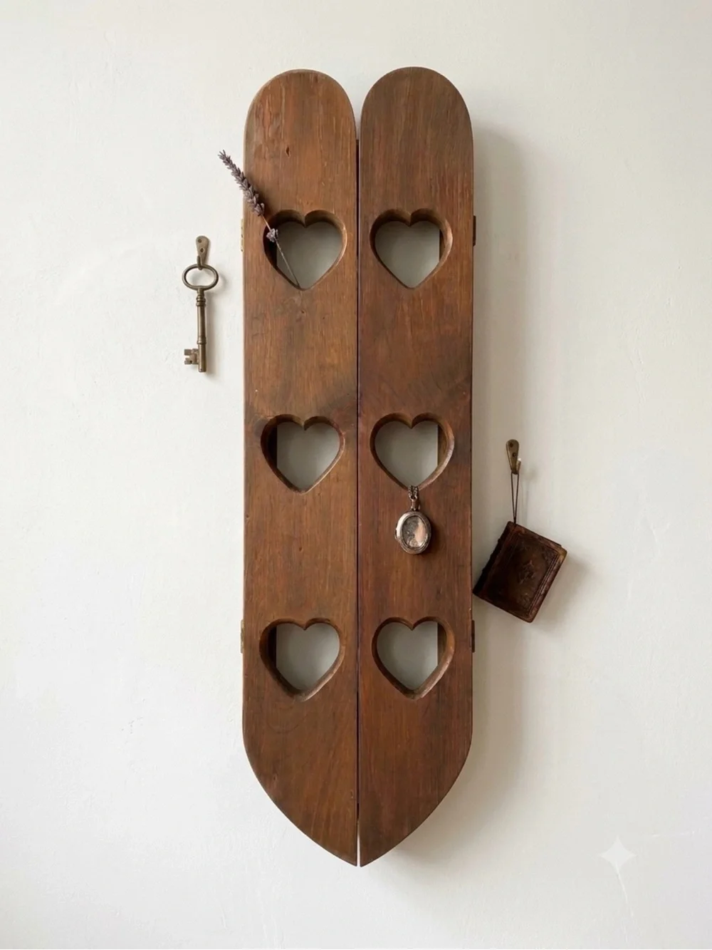 Vintage Wood Cabinet Shelf Heart Doors Wall Hung Nick Nack Grandmacore
